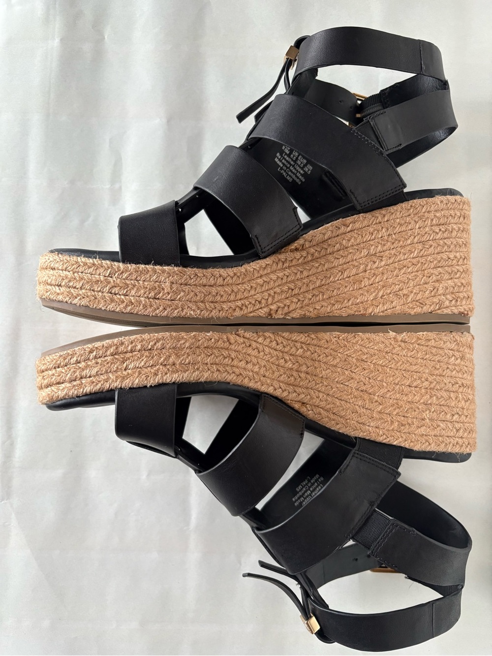 Franco Sarto Black Strappy Espadrille Wedge Sandals